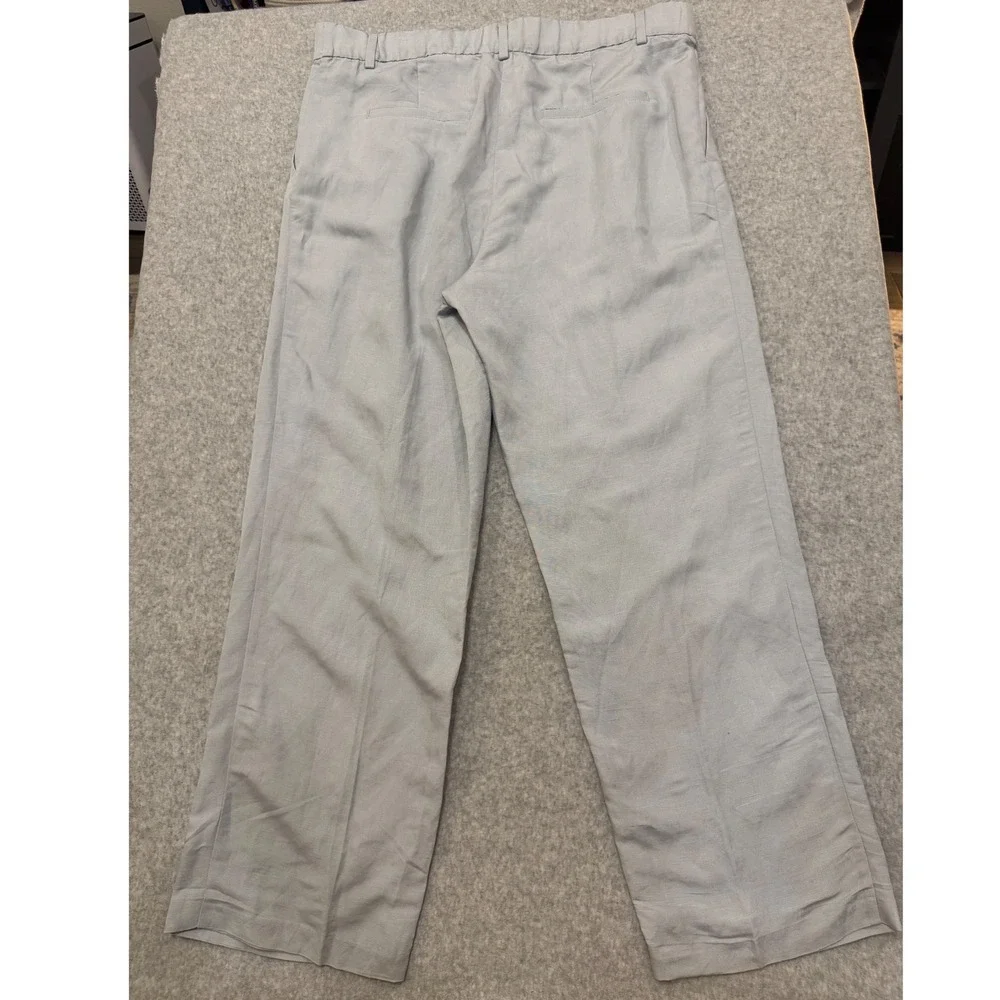 H&M Women Linen Blend Pleated Trousers Light Blue Grey US 20 NEW